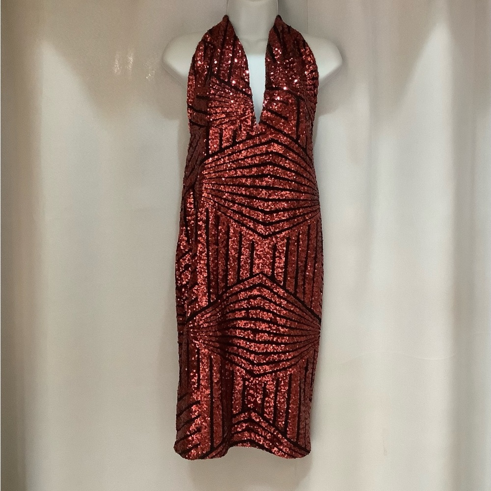 Dress Women’s Large Sequin Red Black Backless Midi  Party Special Occasi…